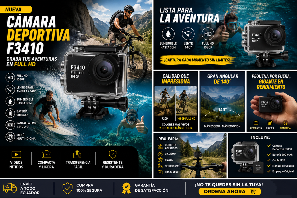 Câmera Deportiva F3410 - Lista para a aventura